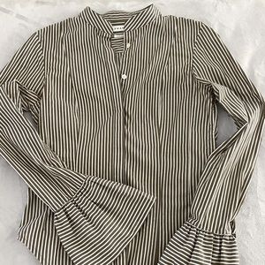 Frame Striped Sage Bell Sleeve Shirt